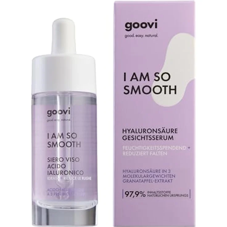 GOOVI I AM SO SMOOTH Gesichtsserum, Feuchtigkeitsbooster mit Hyaluronsäure und Granatapfel-Extrakt, 30 ml – Bild 1
