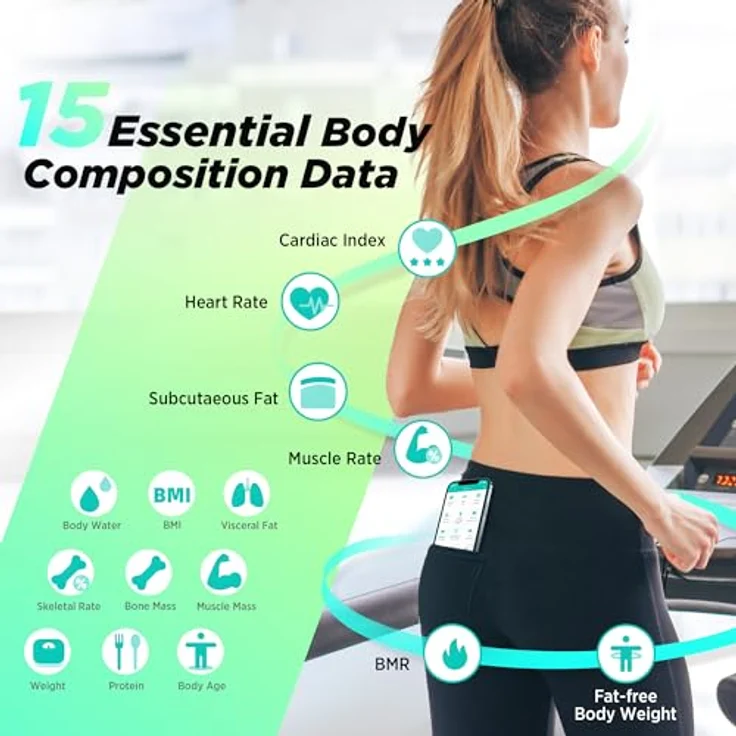 runstar RunSTAR Smart Scale, digitale Personenwaage mit hoher Genauigkeit für Körpergewicht und Fettanteil, 15 Körperzusammensetzungsmetriken, max. 180 kg, FSA HSA zugelassen, großes VA-Display – Bild 4