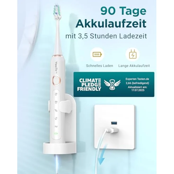 YTEATH PRO Elektrische Schallzahnbürste, 8 Bürstenköpfe, 5 Modi, 90 Tage Akkulaufzeit, 2-Minuten-Timer, Reiseetui – Bild 4