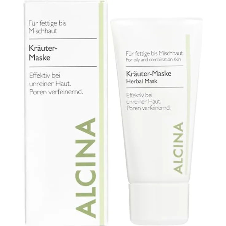 Alcina Kräuter-Maske - 1 x 50 ml - Fettige Haut - Verfeinert Poren, mildert Rötungen - Mit Kaolin, Salbei und Lavendelöl