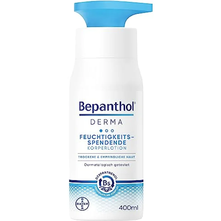 Bepanthol DERMA Feuchtigkeitsspendende Körperlotion, Körperpflege für empfindliche und trockene Haut, dermatologisch getestete Feuchtigkeitscreme mit Dexpanthenol, 400 ml Pumpspender – Bild 1