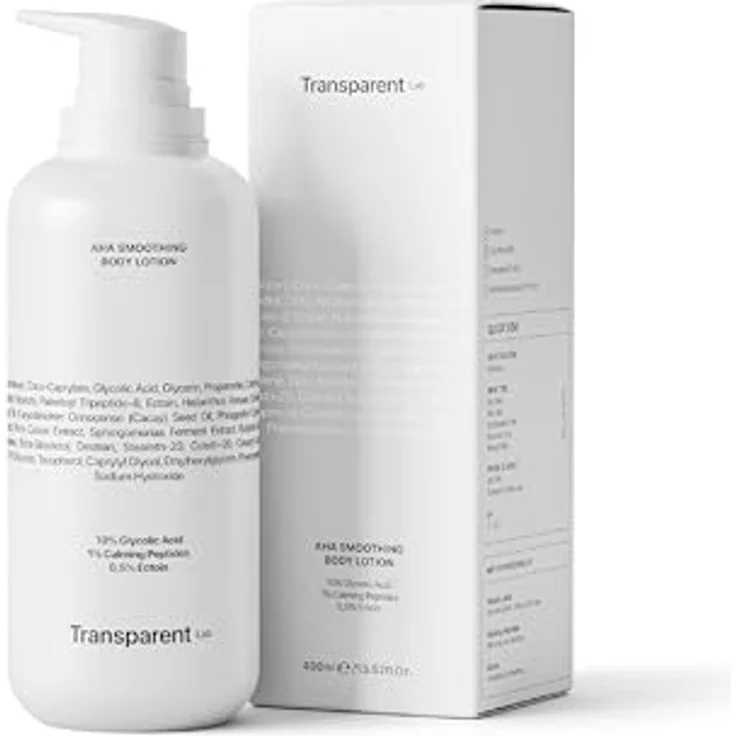 Transparent Lab AHA Smoothing Body Lotion 400 ml, mit 10 % Glykolsäure, feuchtigkeitsspendend und exfolierend für glatte Haut – Bild 7