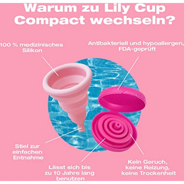 Intimina Lily Cup Compact B, Menstruationstasse 23 ml aus hypoallergenem Silikon, wiederverwendbar, für Sport und Schwimmen geeignet, inkl. Textilbeutel – Bild 3