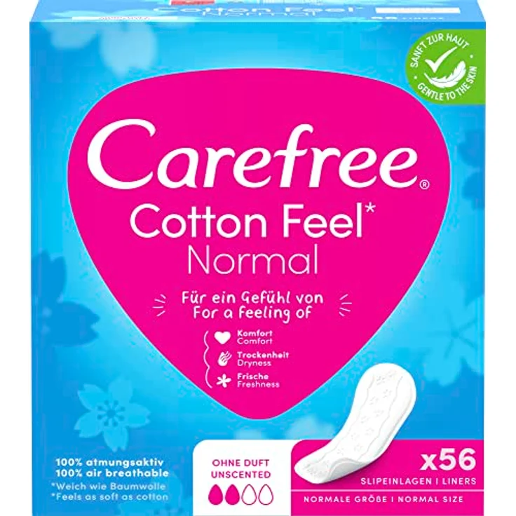 Carefree Cotton Feel Normal Slipeinlagen, 56 Stück, dermatologisch , luftdurchlässig mit Soft-Touch-Bezug