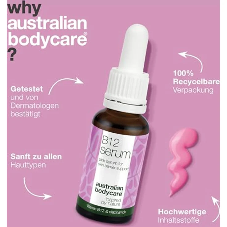 Australian Bodycare B12 Pink Serum, Aufhellendes Anti-Falten-Serum zur Kräftigung der Hautbarriere, 30 ml – Bild 4