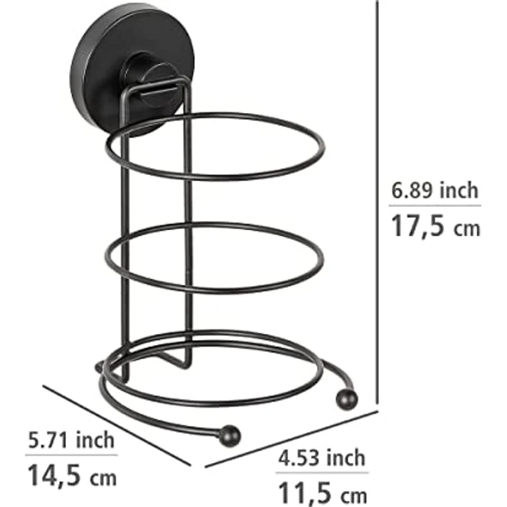 Wenko Fönhalter 'Milazzo', praktischer Fön-Halter aus schwarz-matt lackiertem Stahl mit Vacuum-Loc®-Befestigungssystem ohne Bohren, 11,5 x 17,5 x 14,5 cm – Bild 3