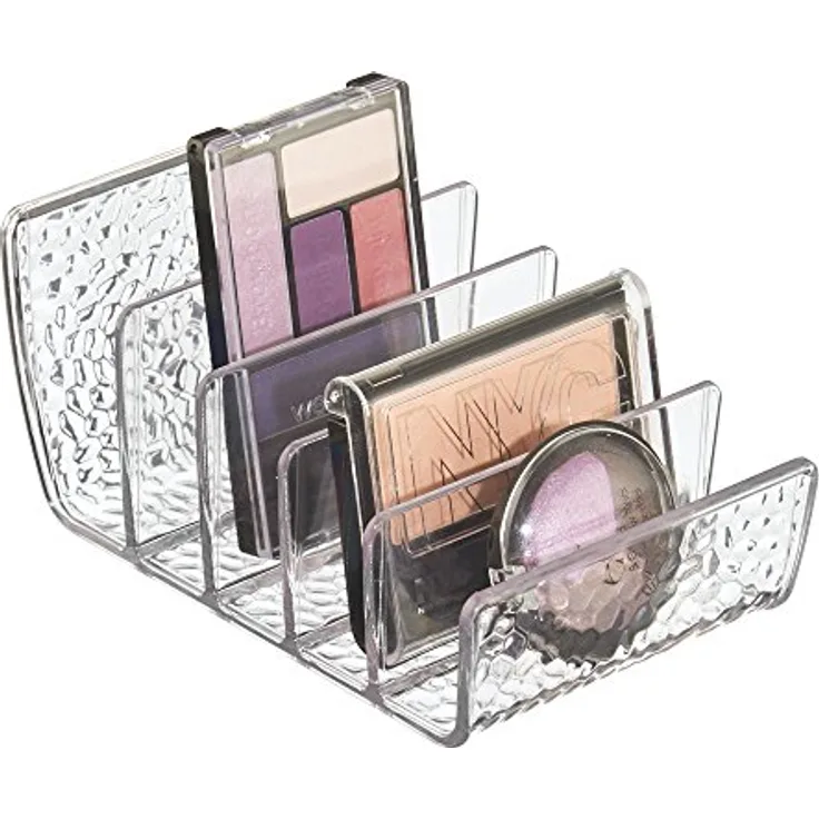 iDesign rangement maquillage, petite boîte de rangement en plastique pour maquillage avec 5 compartiments, bac de rangement vertical pour poudres, fards ou vernis, transparent