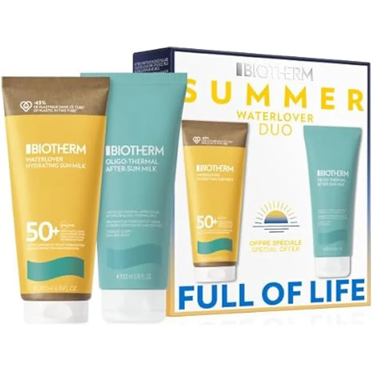 Biotherm Summer Waterlover Duo Set, Sonnenmilch SPF50 200ml + After Sun Körpermilch 200ml, feuchtigkeitsspendend, Sonnenschutz, gleichmäßigere Bräune
