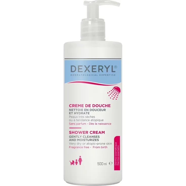 Dexeryl Shower Duschcreme, feuchtigkeitsspendende Reinigung für Neurodermitis und trockene Haut, 500 ml