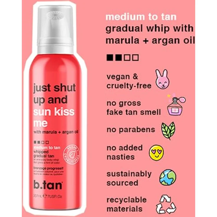 B.TAN Graduelle Selbstbräunungsmousse | Just Shut Up and Sun Kiss Me - Ultra Feuchtigkeitsspendend mit Marula- und Arganöl, Vegan, 207 ml – Bild 3