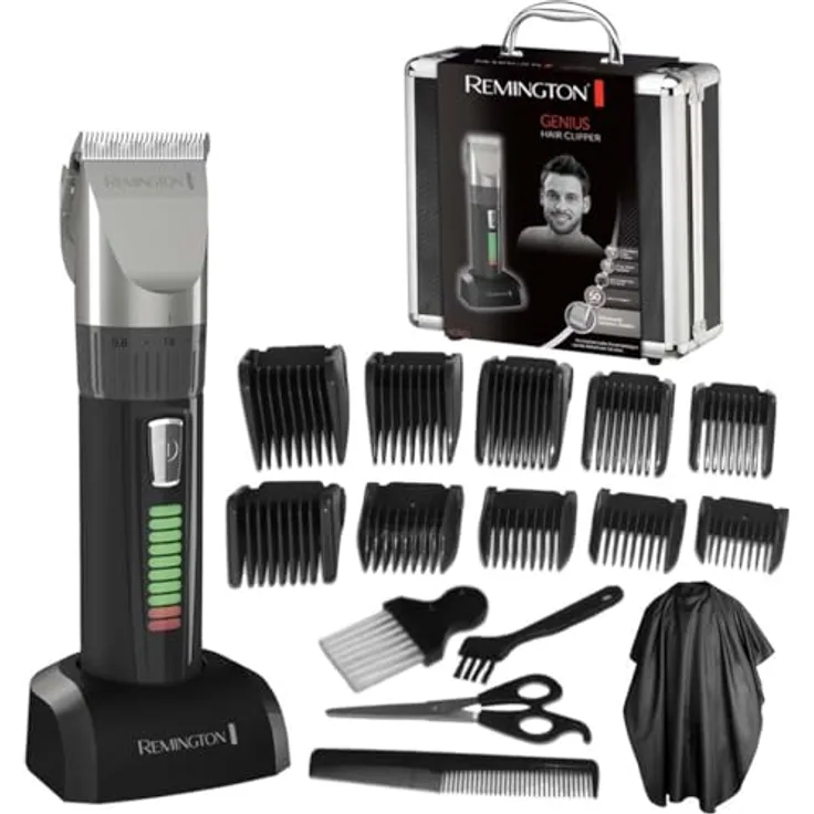 Remington HC5811 Haarschneidemaschine Profi, selbstschärfende Keramikklingen, Präzisionseinstellung 0,8-40mm, 10 Aufsteckkämme, Netz-/Akkubetrieb, Alukoffer, Lithiumakku
