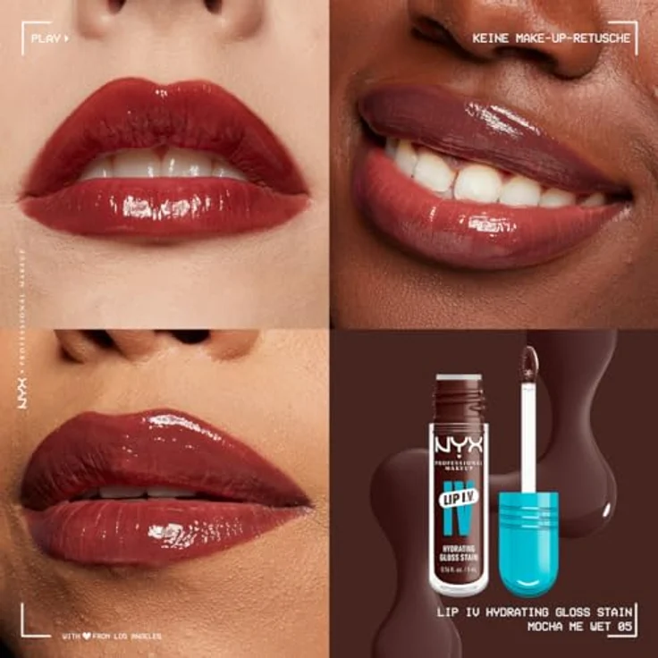 NYX Professional Makeup Lip IV Gloss Serum, feuchtigkeitsspendendes Lipgloss mit Vitamin-Komplex, 5 ml, 05 - MOCHA ME WET – Bild 2
