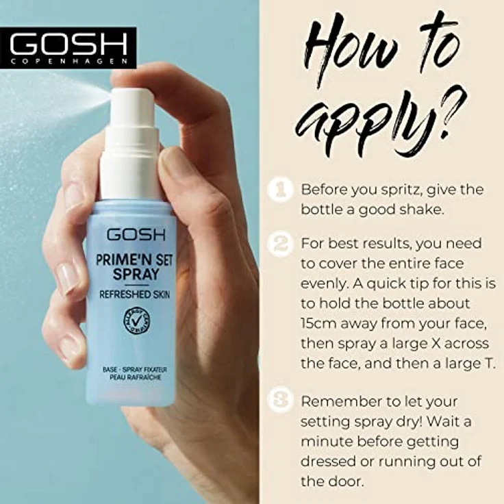 Gosh Copenhagen Prime'n Set Fixing Spray & Fixierpuder, 50 ml für langanhaltendes Make-up und optimale Hautvorbereitung – Bild 4