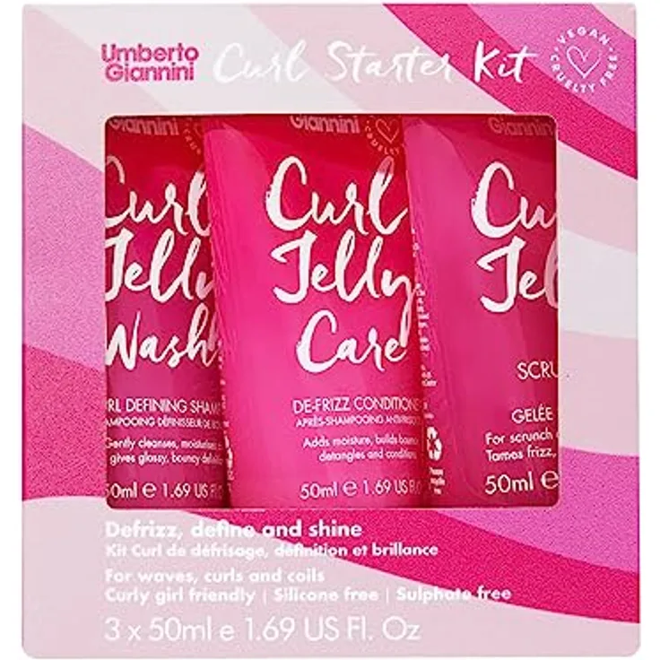 Umberto Giannini Curls Starter Kit, Curl Jelly Trio mit Shampoo, Conditioner und Scrunching Jelly, 3 x 50 ml