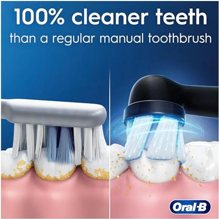 Oral-B iO 2 elektrische Zahnbürste, schwarz, 3 Reinigungsmodi, sanft für das Zahnfleisch, weiche Bürste, Zubehör, Ersatzbürste, Ladegerät – Bild 5