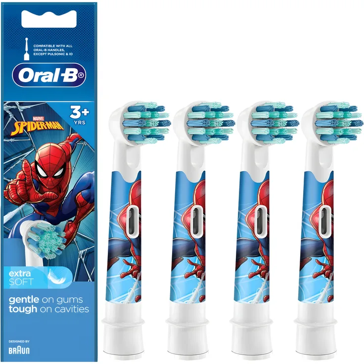 Braun Oral-B Spiderman Ersatzbürstenköpfe, 4er Pack mit extraweichen Borsten für Kinder ab 3 Jahren