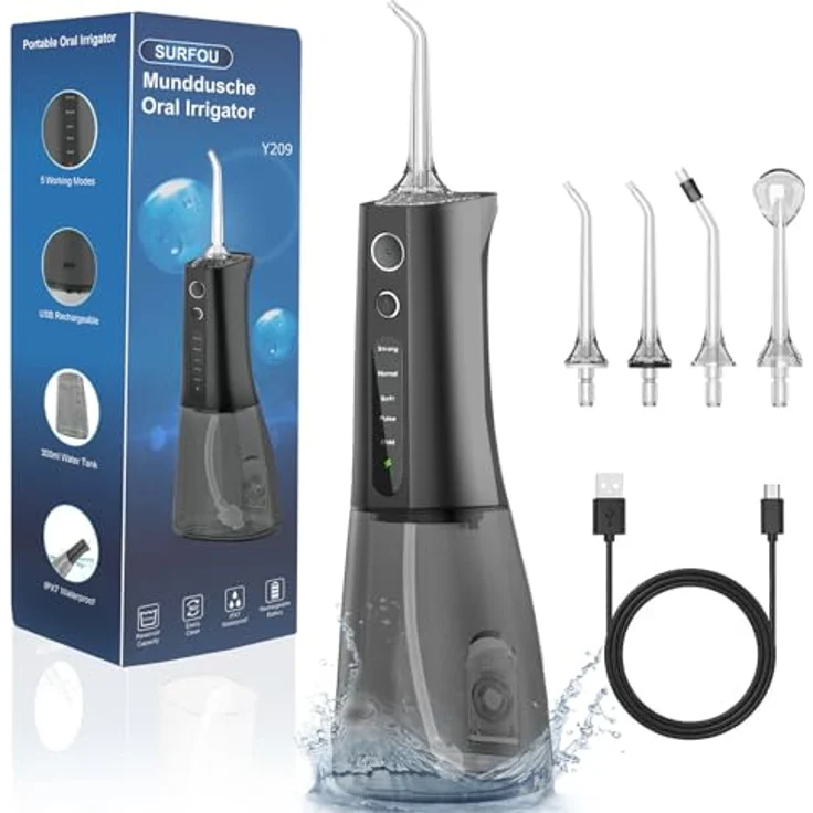 SURFOU Munddusche Kabellos Water Flosser, Elektrische Zahnreinigung mit 3 Reinigungsmodi, lange Akkulaufzeit, tragbar und wasserdicht – Bild 1