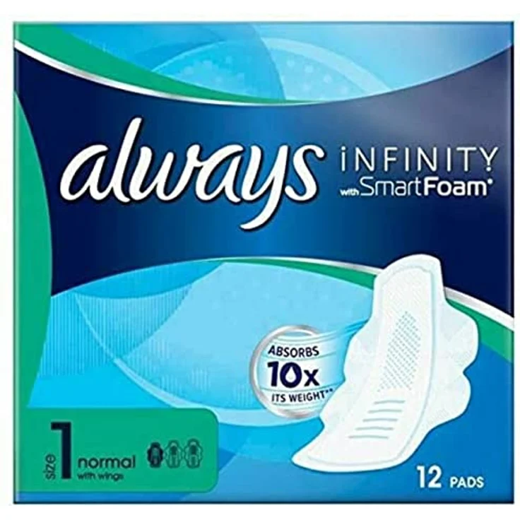 Always Infinity Normal, Damenbinden mit Flügeln, 12 Stück pro Packung (3 Stück), absorbiert das 10-fache seines Gewichts, passt sich dem Körper an, SmartFoam-Technologie