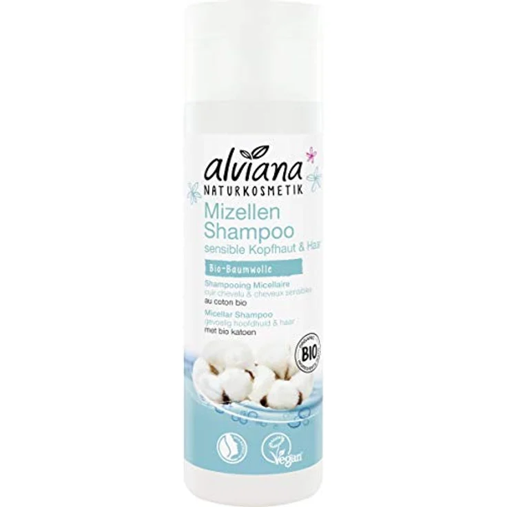 Alviana Daily Care Micellar Shampoo 200ml, Mild Cleanser mit Micellar Technology und Bio-Kamille, für empfindliches Haar und Kopfhaut, vegan, Natrue-zertifiziert