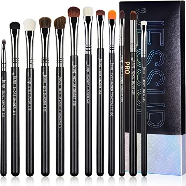 Jessup Lidschattenpinselset T339, 12-teiliges professionelles Augenpinselset mit synthetischen Borsten, schwarz/silber