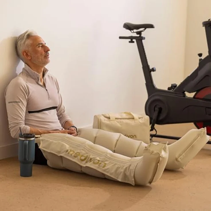 Medivon Lymphmassagegerät Lumina, kabelloses Beinmassagegerät mit 5 Luftkammern, 6 Massagemodi und 12 Intensitätsstufen für Waden und Oberschenkel – Bild 4