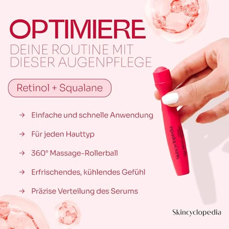 Skincyclopedia Retinol Augen Roll On kühlend mit Squalan und Hyaluronsäure, Anti-Aging Augenserum gegen Falten und Augenringe, 15ml – Bild 5