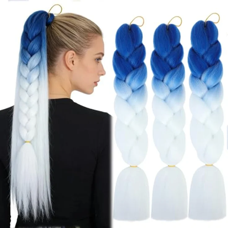 Shangxiu Jumbo Braids Extensions Weiß, 24" Kunsthaar zum Einflechten, hitzebeständig, 3 Stück, 300g – Bild 1