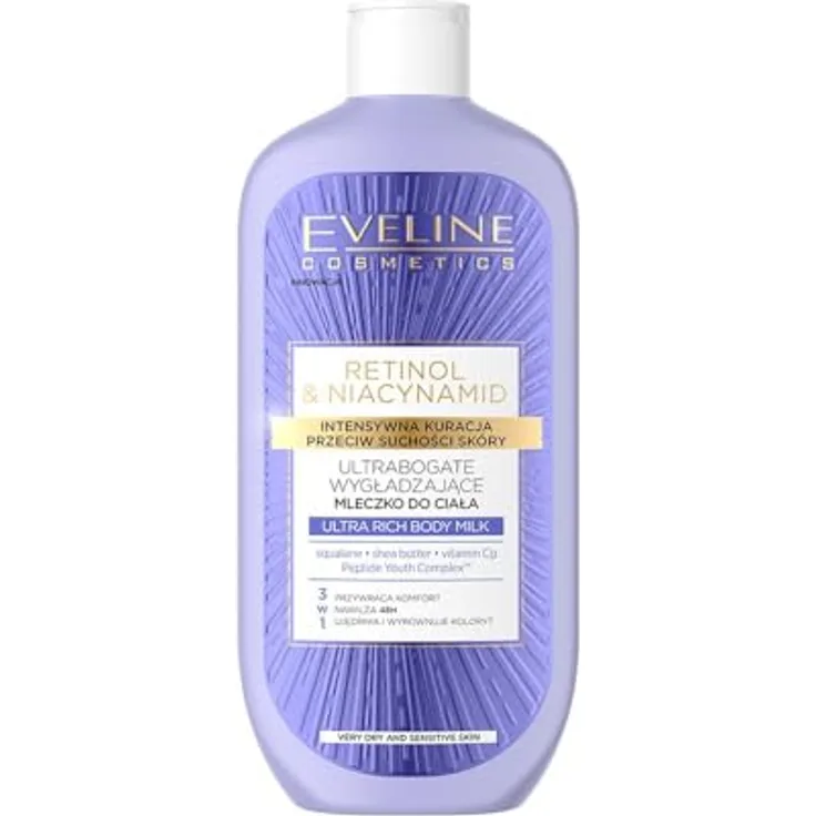 Eveline Cosmetics Ultra-Reichhaltige Glättende Körpermilch mit Retinol & Niacinamid, Intensive Feuchtigkeitspflege und Verjüngungskörperlotion
