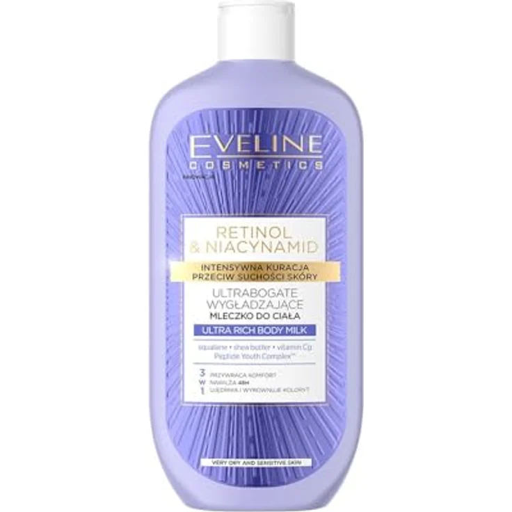Eveline Cosmetics Ultra-Reichhaltige Glättende Körpermilch mit Retinol & Niacinamid, Intensive Feuchtigkeitspflege und Verjüngungskörperlotion