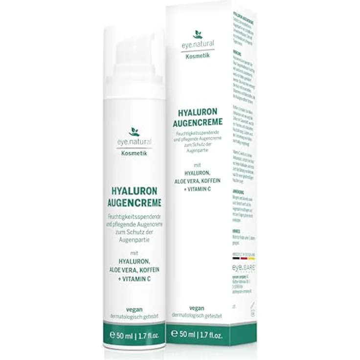EYE CARE COMPANY Eye Natural Hyaluron Augencreme 50ml, vegane Pflege mit Aloe Vera, Koffein und Vitamin C, gegen Falten und Augenringe, Made in Germany – Bild 1