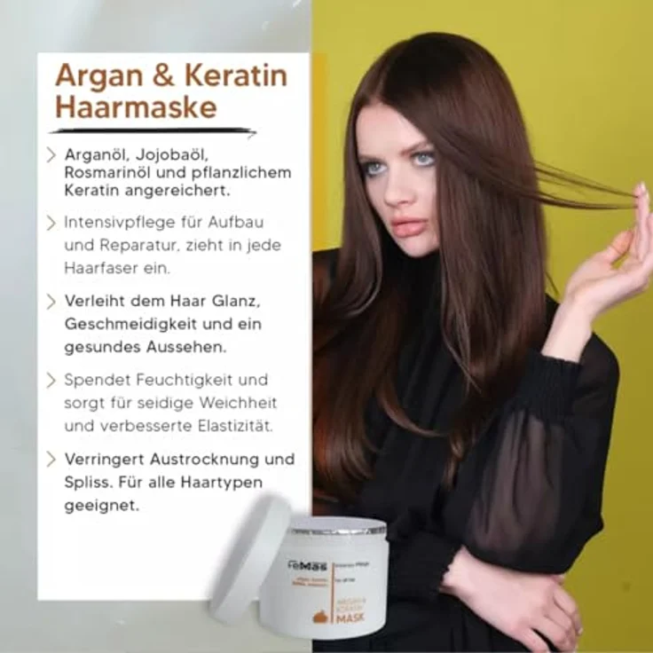 FemMas Argan & Keratin Shampoo + Argan & Keratin Haarmaske 300ml - regenerierend, nährend, Anti-Spliss - alle Haartypen – Bild 5
