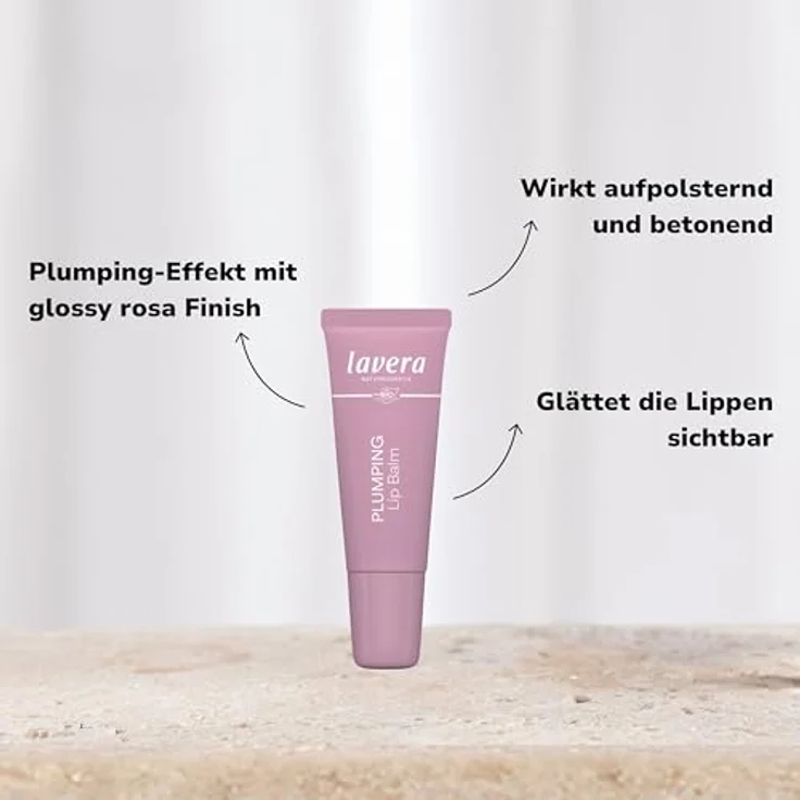 lavera Plumping Lippenbalsam, pflegt geschmeidig weich, rosa Finish, spendet Feuchtigkeit, glättet die Lippen, Naturkosmetik, 1 Stück – Bild 3