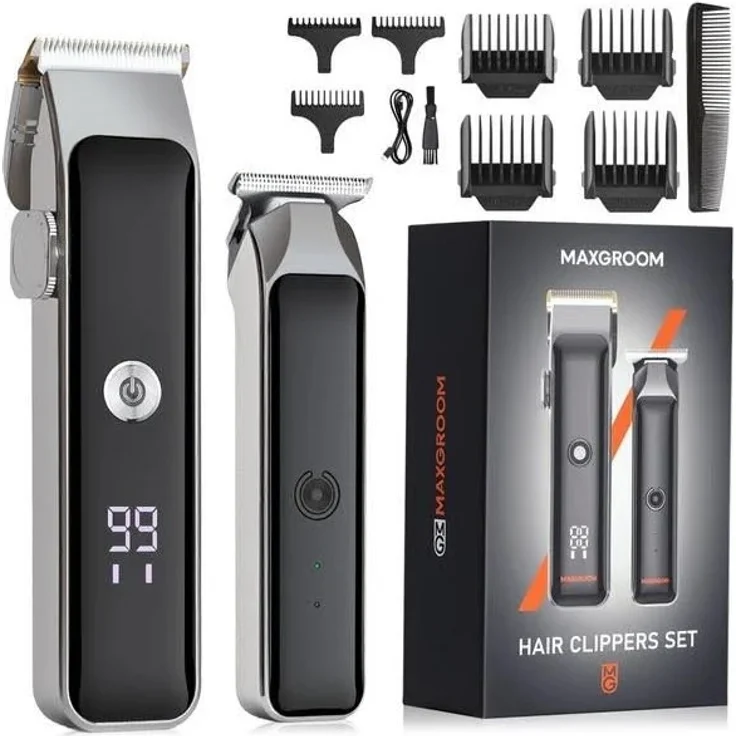 MAXGROOM ZC-F608, Haarschneider und Trimmer mit 8500 rpm Motor, 7 Kammaufsätzen, verstellbarer Klinge und LED-Display, schwarz