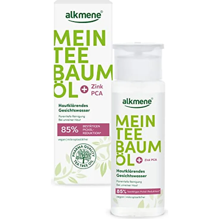alkmene Mein Teebaumöl Gesichtswasser 150 ml Pickel Reduktion 85% bestätigt - naturreines Teebaumöl, vegan & klimaneutral - Gesichtsreinigung für unreine Haut - Facial Toner Gesicht - Face Tonic