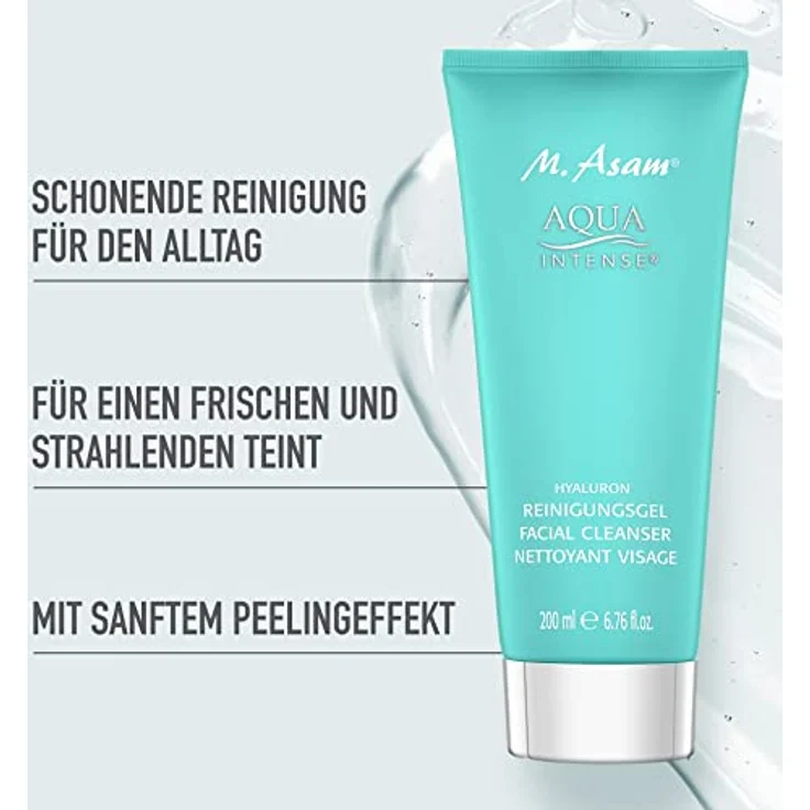 M. Asam Aqua Intense Hyaluron Reinigungsgel (200ml) - Gesichtsreinigung mit Hyaluronsäure & Vitamin B3, entfernt Schmutz, Unreinheiten & Make-up mit sanftem Peelingeffekt, vegane Gesichtspflege – Bild 2