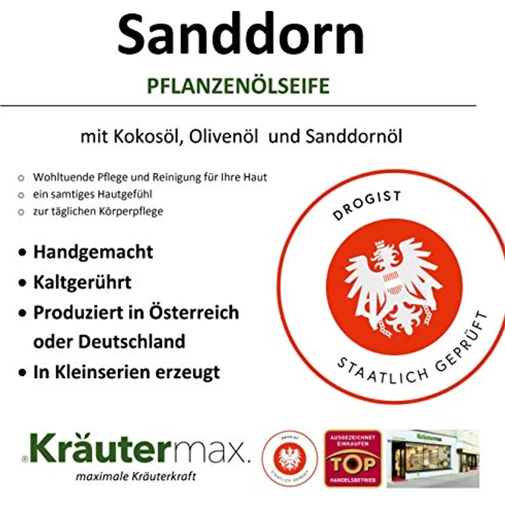 Sanddorn Seife 100% Natur mit Sanddornöl und Sanddornduft Naturkosmetik 1 x 100 g – Bild 4