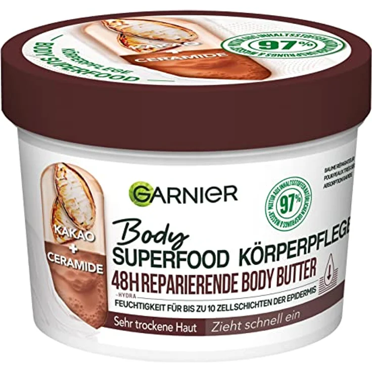 Garnier Reparierende Körperpflege für trockene Haut, Body Butter mit Kakaobutter und Ceramiden, Für bis zu 48 Stunden Feuchtigkeit, Body Superfood, 1 x 380 ml – Bild 1