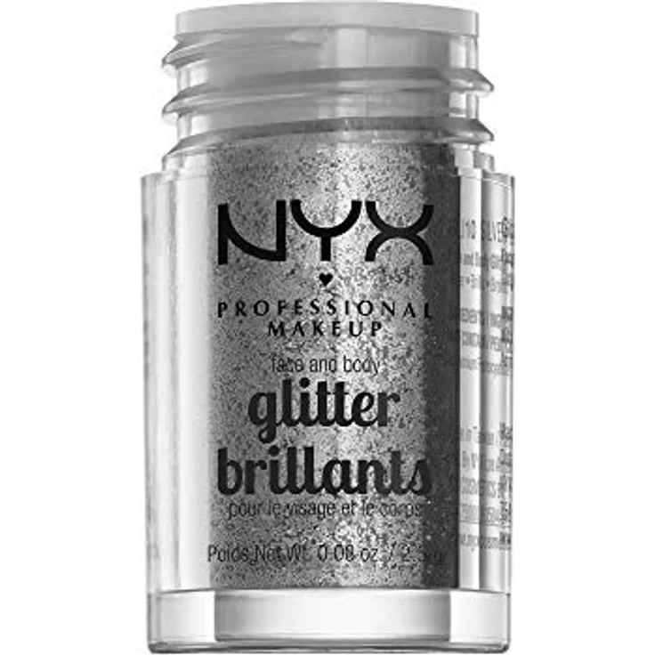 NYX Professional Makeup Face & Body Glitter Brillants Glitter für Körper und Gesicht, Farbton 10 Silver, 2.5 g, Hochpigmentierter Lidschatten mit Glitzereffekt – Bild 2