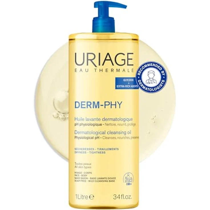 Uriage DERM-PHY Dermatological Cleansing Oil, nährendes Duschgel für trockene Haut, 1000 ml – Bild 2