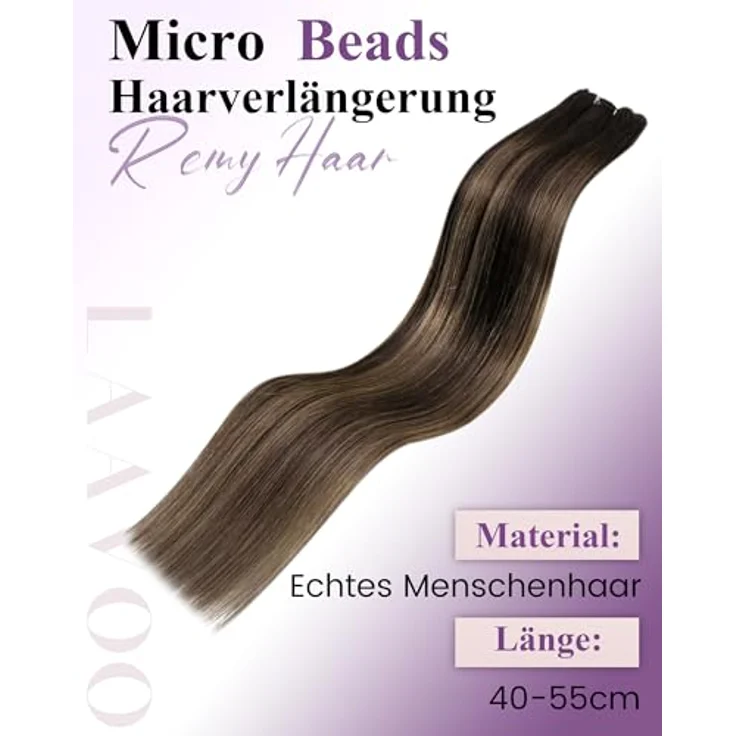 LaaVoo EZ Weft Echthaar Extensions, Braun Balayage #2/8/2, 55 cm, 50 g, Remy Haar, Mikroperlen, ohne Kleber, wiederverwendbar – Bild 5