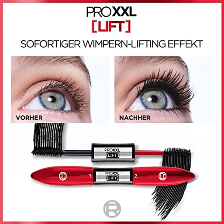 L'Oréal Paris Wimperntusche für geliftete Wimpern, 2-Schritt Mascara für einen Wimpern-Lifting-Effekt wie aus dem Salon, ProXXL Lift, Schwarz, 12 ml, 1 Stück – Bild 2