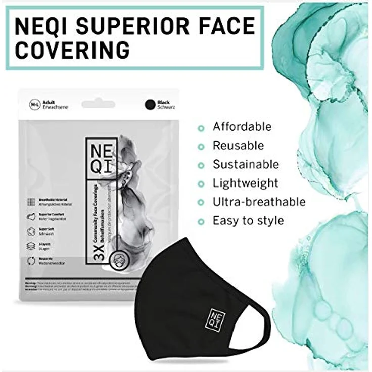 NEQI Community Black M-L Behelfsmaske 3 Stück – Bild 2