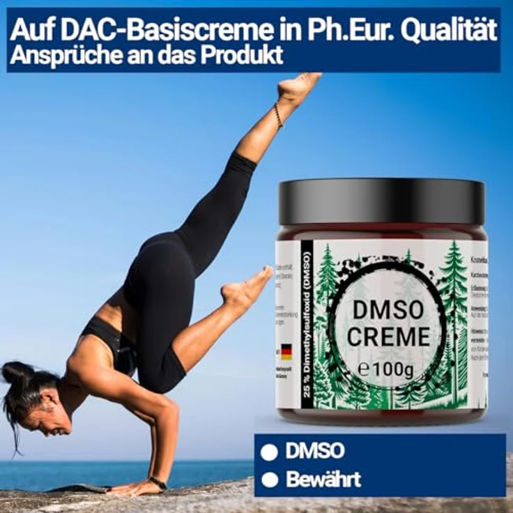 BMUT 1x 100g DMSO Creme, 25% Dimethylsulfoxid 99,9% Reinheit, Ph. Eur. in Basicreme – DAC, hocheffektiv im Glastiegel – Bild 4