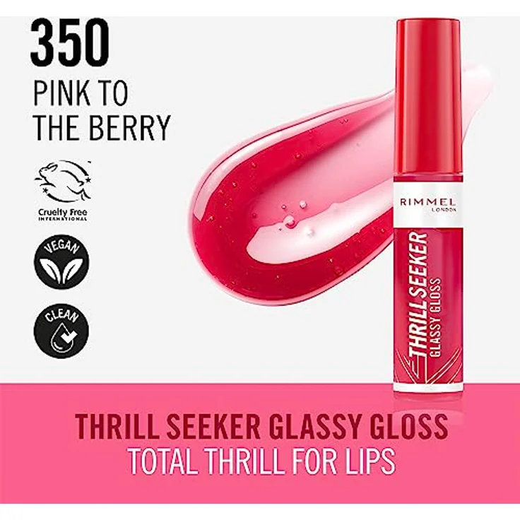 Rimmel London Thrill Seeker Glassy Gloss Lipgloss Pink To The Berry 10 ml - Veganer Lipgloss für gepflegte Lippen – Bild 2