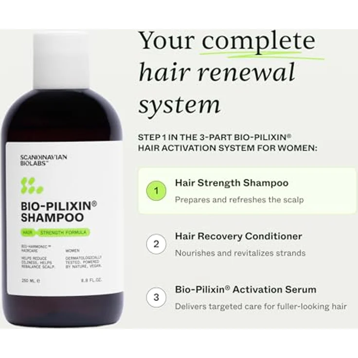 Scandinavian Biolabs Bio-Pilixin® Hair Strength Shampoo, gegen Haarausfall für Frauen, 250 ml, vegan mit Kurkumaextrakt und Aminosäurekomplex – Bild 5