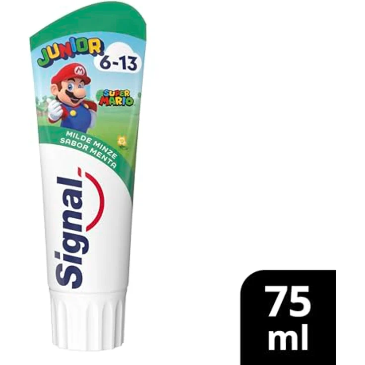 Signal Zahnpasta Junior Milde Minze, für Milch- und bleibende Zähne, 75 ml, mit natürlichem Geschmack und Fluorid-Remineralisierung – Bild 3