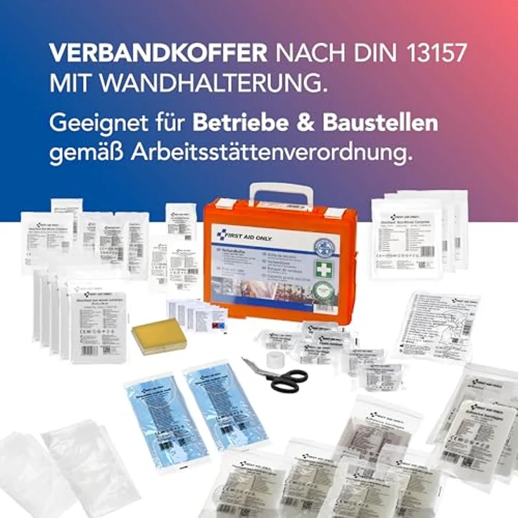 First Aid Only Verbandkoffer mit Griff, DIN 13157, inklusive Trennscheiben, Wandhalterung, Schrauben und Dübeln, orange, P-10020 – Bild 3