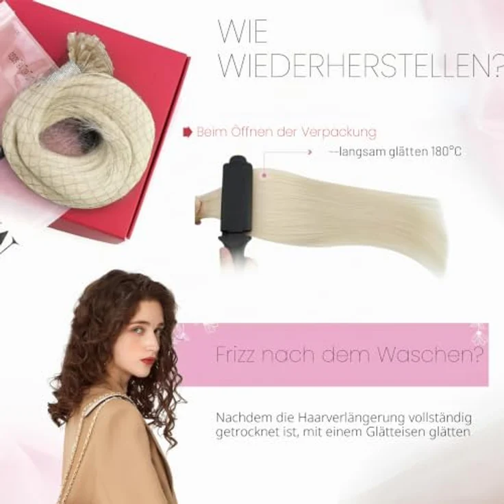 Moresoo Keratin Bonding Extensions Echthaar, Nahtlos, Platinblond, 60 cm, 50 g – Bild 5