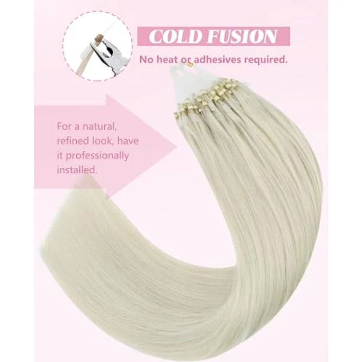 YoungSee Microring Extensions Platinblond, 55 cm Echthaar Microloop Haarverlängerung mit Kaltfusion, 50g Remy Microbead Extensions – Bild 5