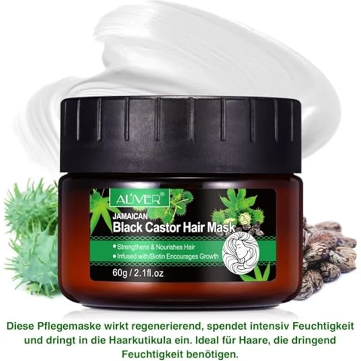 P-Beauty Rizinus Black Castor Haarmaske, 60g - intensive Feuchtigkeitspflege für trockenes, krauses & gefärbtes Haar, fördert Haarwachstum, vegan, für alle Haartypen – Bild 2